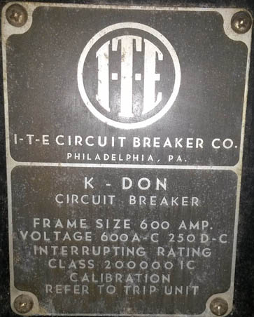 [024961] 600 Amp, ITE, K-DON600, 480 V., FUSED, MAN.OPER., DRAWOUT, A/C/B: -1