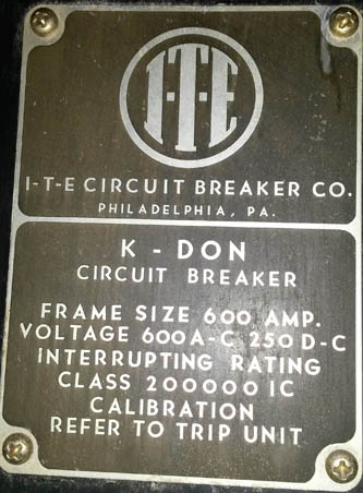 [025168] 600 Amp, ITE, K-DON, 480 V., M/O, D/O, FUSED CIRCUIT BREAKER, VERTICAL: -1