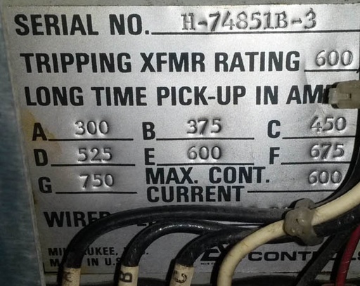 [025321] 600 Amp, ALLIS CHALMERS, LA-600F, 480 V., M/O, D/O, FUSED AIR CIRCUIT BREAKER: 1