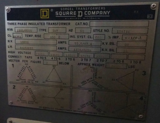 [028979] 1500 KVA, SQUARE D, Pri. 13200 D, Sec. 480 Y, INDOOR TRANSFORMER