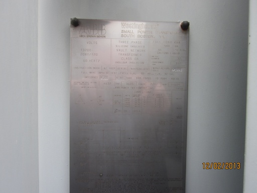 [028986] 1000 KVA, ABB, Pri. 13200 V, D, Sec. 208/120Y, 1991, NETWORK TXFMR, SILICONE:1