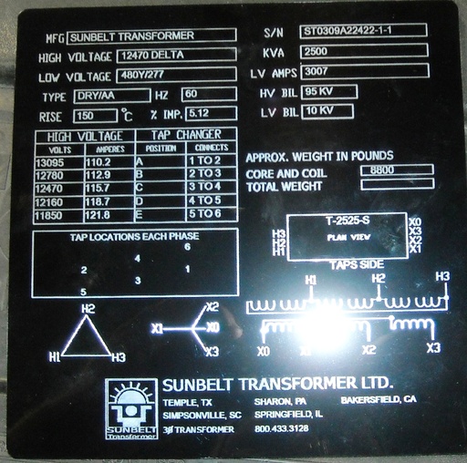 [029708] 2500 KVA, ITE, Pri. 12470 V, D, Sec. 480Y/277, CORE & COIL ONLY:1