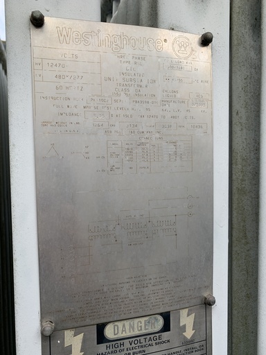 [030430] 1500 KVA, WESTINGHOUSE, Pri. 12470 V, D, Sec. 480 V, Y, 1993, 45/55 DEG: -1