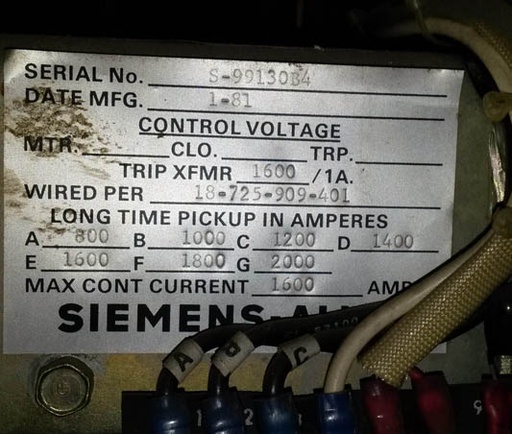 [030485] 1600 Amp, SIEMENS ALLIS, LAF1600B, 480 V., 1981, M/O, D/O, L,S,I: -1