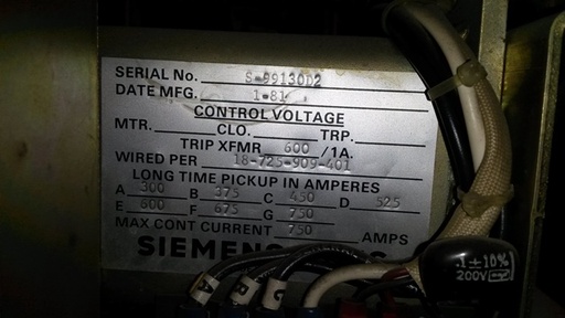 [030508] 800 Amp, SIEMENS ALLIS, LAF800A, 480 V., 1981, M/O, D/O, STATIC TRIP II, L,S,I