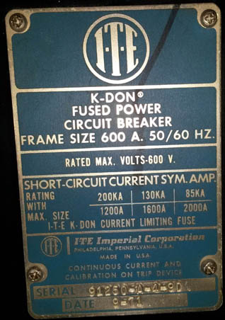 [032236] 600 Amp, ITE, KDON600, 480 V., M/O, D/O, 1200 AMP FUSES, DIGITRIP 510: -1