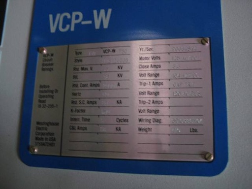 [033517] 2000 Amp, WESTINGHOUSE, 150VCP-W-750, 15 KV,125VDC CLOSE, 48VDC TRIP