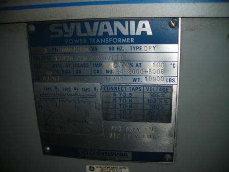 [033535] 2000/2666 KVA, Pri 12470 D, Sec 480Y/277, SYLVANIA, CAST COIL, INDOOR:1