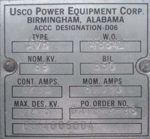 [033588] 1200 Amp, USCO, AVR, 72000 V., GANG OPERATED, 3 POLE:3