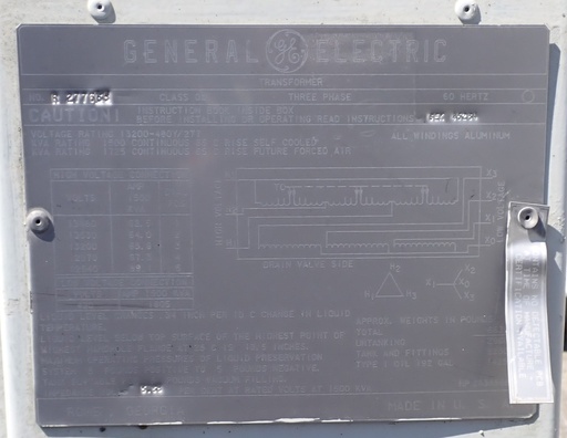 [033822] 1500/1725 KVA, Pri 13200 D, Sec 480Y/277, GENERAL ELECTRIC, SUBSTATION