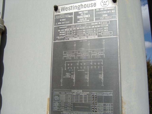 [033933] 10/12.5 MVA, Pri 43800 D, Sec 13800Y/7968 X 8720Y/5040, WESTINGHOUSE, SUB