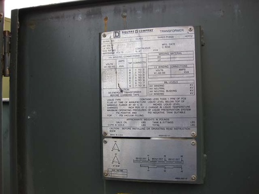 [034415] 1000 KVA, Pri 13200 D Sec 240 D, 1990, SQUARE D, PADMOUNT, LIVE/RADIAL:1