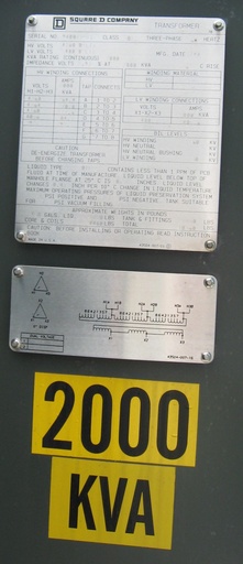 [034522] 2000 KVA, Pri 4160 D, Sec 480 D, 1994, SQUARE D, PADMOUNT, DEAD/LOOP, COPPER:1