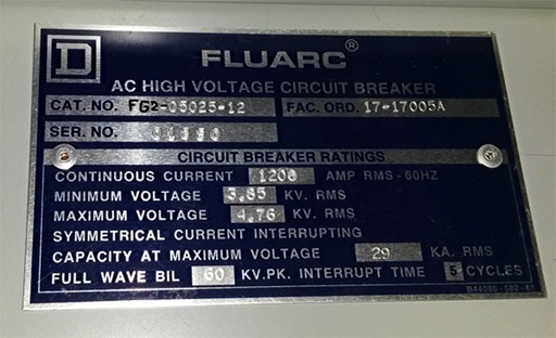 [034798] 1200 Amp, SQUARE D, FLUARC, FG-2-05025-12, 5000 V.,E/O, D/O