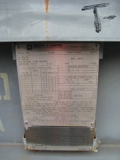 [034867] 2500 KVA, Pri 13200 D, Sec 480 D, SQUARE D, 1993, SUBSTATION, COPPER:1