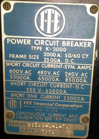[035082] 2000 Amp, ITE, K2000, 480 V., M/O, BOLT-IN STATIONARY:1