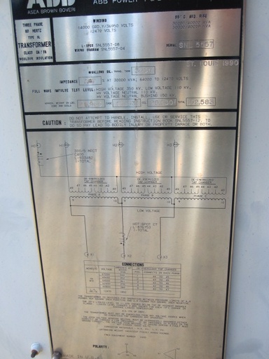 [035859] 30000/40000 KVA, Pri 64000Y/36950, Sec 12470 D, 1990, ABB SUBSTATION:1