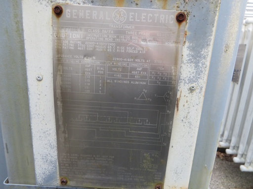 [036121] 3750/4687 KVA, Pri 22900 D, Sec 4160Y/2400, GENERAL ELECTRIC, SUBSTATION