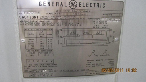 [036387] 2500/3335 KVA, Pri 12000 D, Sec 480 D, 1994, GENERAL ELECTRIC, DRY, CORE & COILS