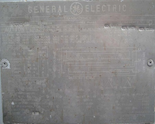 [036391] 1500/1680/1932 KVA, GENERAL ELECTRIC, Pri 13800 D, Sec 480 D, 1999, SUBSTATION;