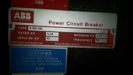 [036712] 1200 Amp, ABB, 5VHK-250, 4760 V., 1991, 230 VAC CLOSE, 250 VDC TRIP