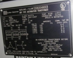 [036784] 3000 KVA, ABB, Pri 13800 D, Sec 13800 Y, 2008, ISOLATION TRANSFORMER, CLASS AA