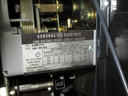 [037254] 1600 Amp, GENERAL ELECTRIC, AKR-6D-50, 480 V., MICRO-VERSA TRIP LSIG:1
