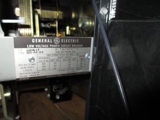[037264] 1600 Amp, GENERAL ELECTRIC, AKR-6D-50, 480 V., 120 VAC, MICRO-VERSA TRIP LSIG:1