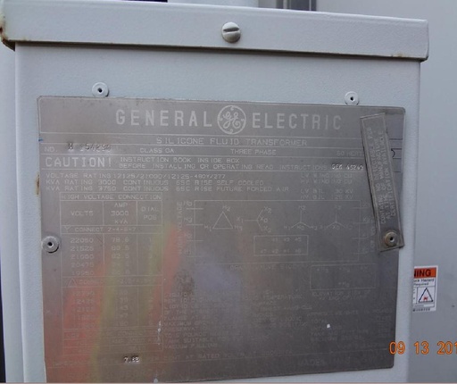 [037309] 3000 KVA, Pri 21000 D, Sec 480Y/277, GENERAL ELECTRIC, SILICONE, COPPER:1