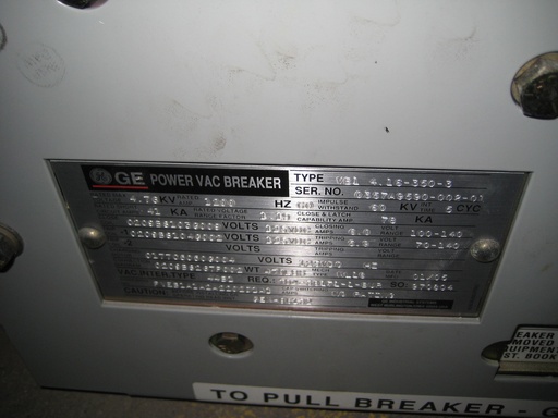 [037720] 1200 Amp, GE, VB1-4.16-350-3, 4160 V., 2005, ML-18 MECH, 125VDC CL,CH,& TR, 41KA
