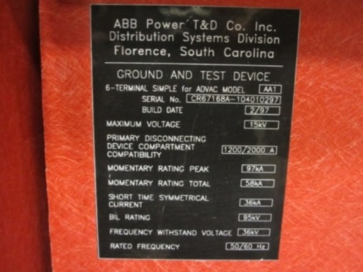 [038078] 3000 Amp, ABB, ADVAC AA1, 5000 V., GROUND & TEST DEVICE
