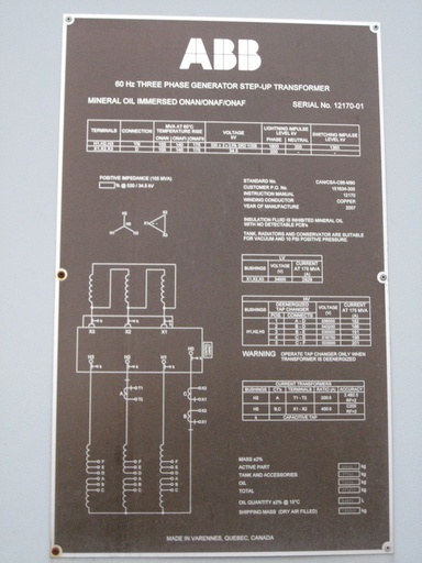 [039258] 105/175 MVA, Pri 530000Y/306000, Sec 34500 D, 2007, ABB, GSU, UNUSED:1