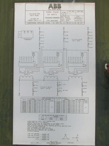 [039377] 10000/13333 KVA, Pri 141450 D, Sec 13800Y/7967.4, 1991, ABB:1