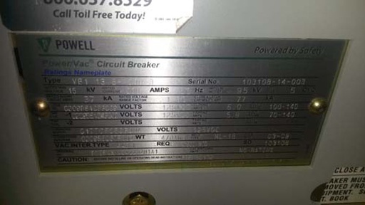 [039654] 1200 Amp, GENERAL ELECTRIC, VB1-13.8-1000-3, 15 KV, 2009, 125 VDC, ML-18 MECH