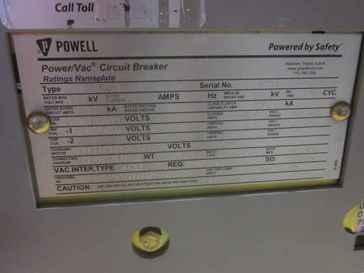 [039655] 1200 Amp, GENERAL ELECTRIC, VB1-13.8-1000-3, 15 KV, 2009, 125 VDC, ML-18 MECH