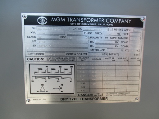 [039746] 2000 KVA, Pri 4160 D, Sec 480Y/277, 2015, MGM, NEW, INDOOR:1