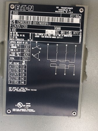 [039965] 3000 KVA, Pri 12470Y/7200, Sec 480 D, 2012, EATON, PADMOUNT,, COPPER:1