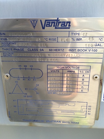 [040035] 5000/6250 KVA, Pri 26500 D, Sec 2400Y/1386, VANTRAN, SUBSTATION, OIL:2
