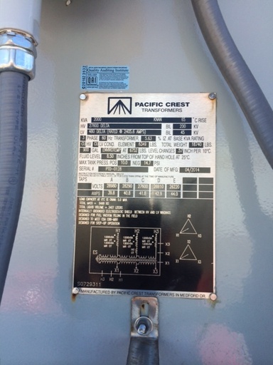 [040662] 2000 KVA, Pri 27600 D, Sec 480 D, 2014, PACIFIC CREST, ENVIROTEMP, UNUSED:1