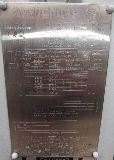 [040846] 5000 KVA, Pri 12470 D, Sec 4160Y/2400, WESTINGHOUSE, AL-AL, CLASS OA