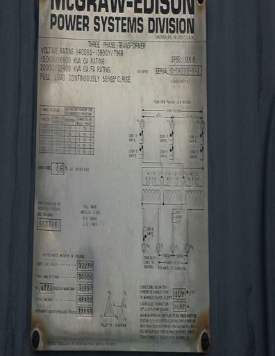 [040876] 15000/22400 KVA, Pri 114000 D, Sec 13800Y/7968, 1971, MCGRAW-EDISON:2