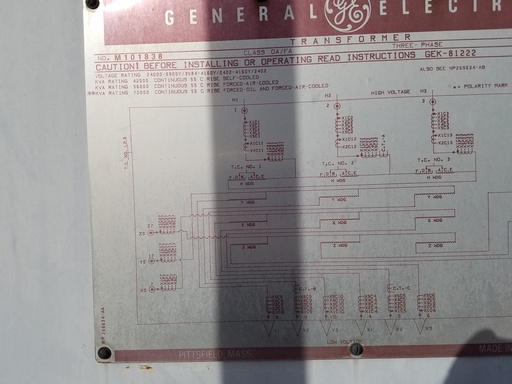 [040893] 42/70 MVA, Pri 24000 D, Sec 6900Y/3984-4160Y/2402-4160Y/2402, GENERAL ELECTRIC