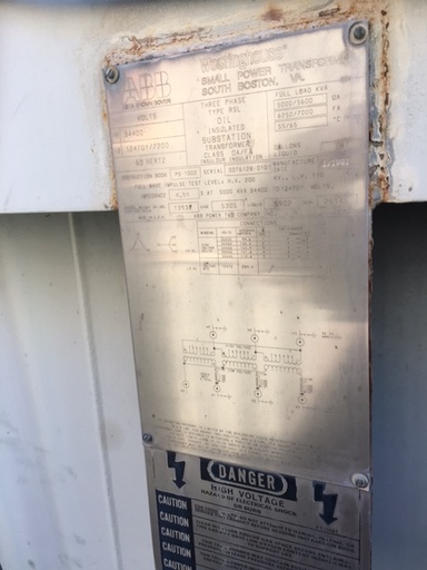 [040908] 5000/7000 KVA, Pri 34400 D, Sec 12470Y/7200, ABB