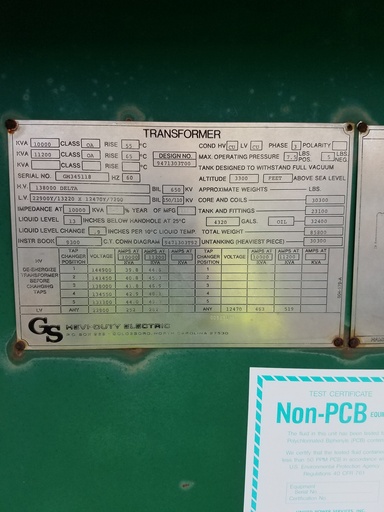[041023] 10000/11200 KVA, Pri 138000 D, Sec 22900Y/13220 X 12470Y/7200, GS HEVI-DUTY:1
