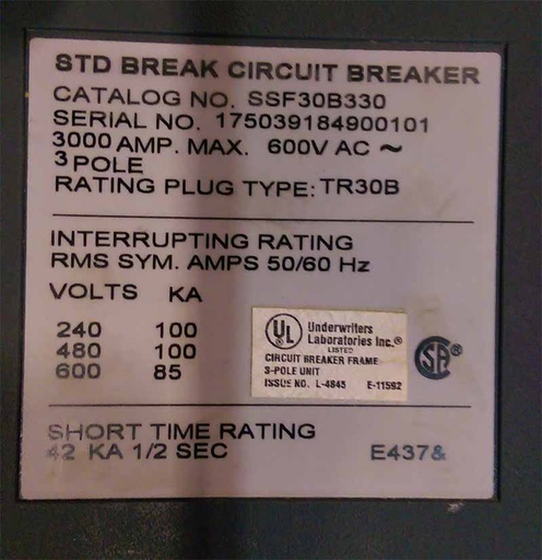 [041046] 3000 Amp, GENERAL ELECTRIC, POWERBREAK II, 600 V.,