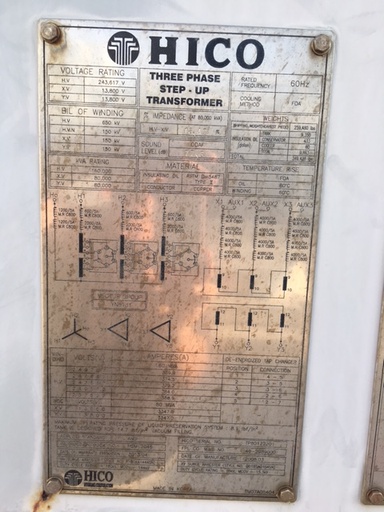 [041065] 160000 KVA, Pri 243617 Y, Sec 13800 D X 13800 D, 2008, HICO:1