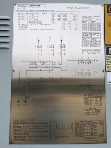 [041141] 30000/56000 KVA, Pri 138000Y/79670, Sec 34500Y/19920, 2003, WAUKESHA. GSU