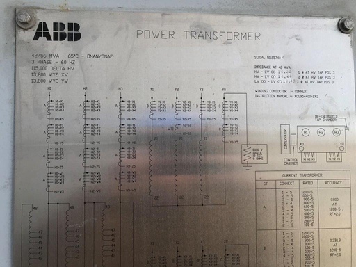 [041451] 42000/56000 KVA, Pri 115000 D, Sec 13800 Y x 13800 Y, ABB, COPPER:2