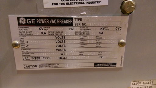 [041464] 2000 Amp, GE, VB1 4.16-250-3, 2000, 125 VDC CLOSE/TRIP/MOTOR, ML-18 MECHANISM:1