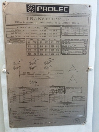 [041754] 10000/14000 KVA, Pri 13200 D, Sec 2400 D, 2008, GE PROLEC, COPPER:1